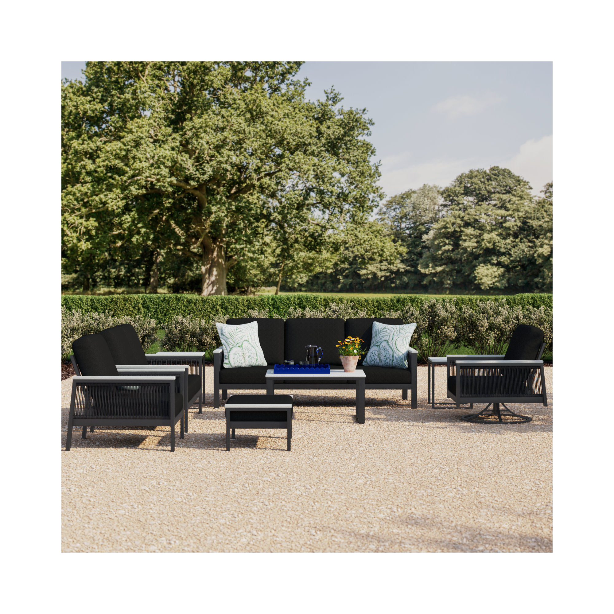 Townsend 7 - Person Patio Conversation Set with Sunbrella® Cushions, Canvas Black Sunbrella® Canvas