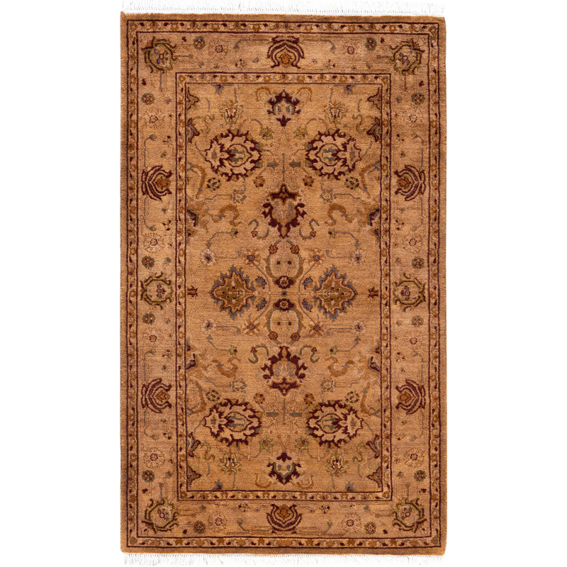 Tapis brun en laine noué à la main Bustamante de 2 pi 7 po x 4 pi 4 po