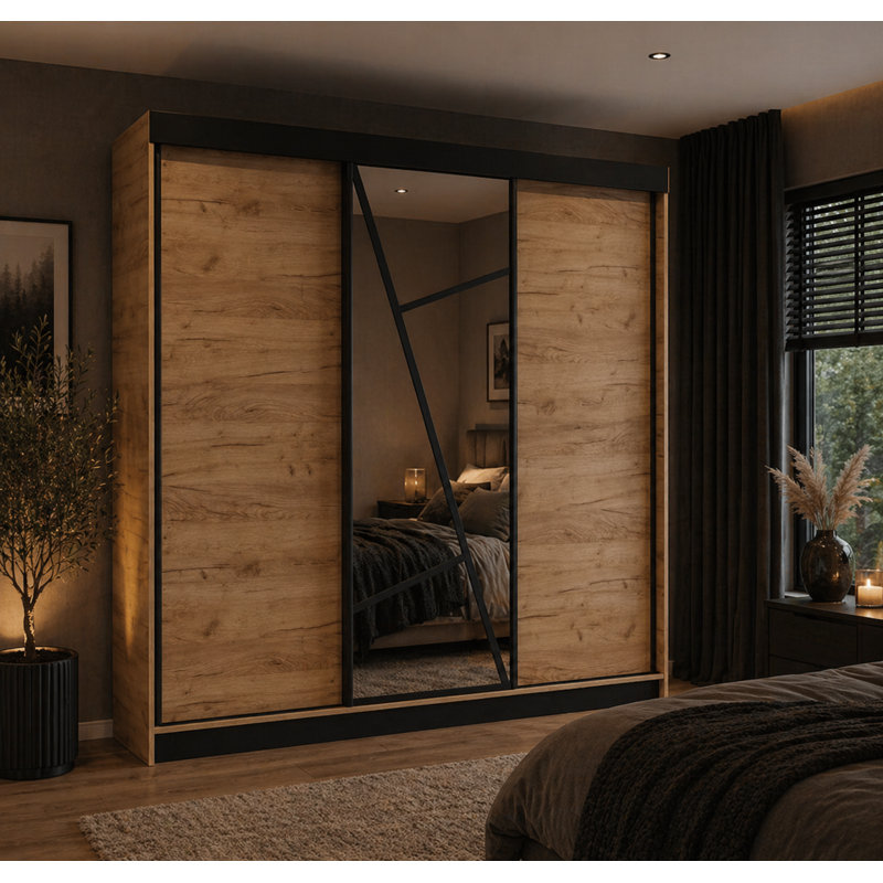 Annelijn 3 Door Wardrobe, 205cm H x 200cm W x 60cm D, Light Brown