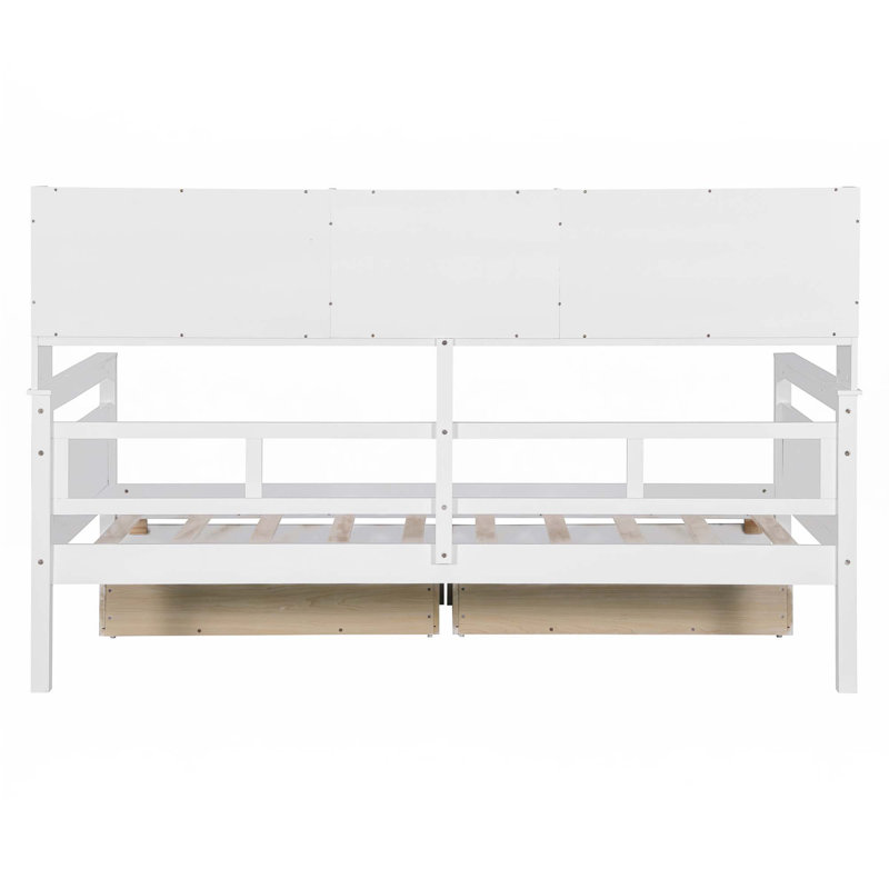 Daybed, Wood Slat Support, With Bedside Shelves And Two Drawers, White, Twin