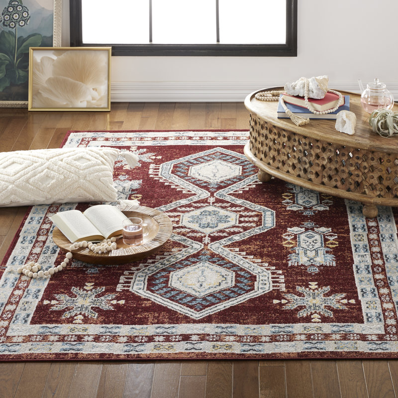 Everwash Treasure Saul Southwest Geometric Machine Washable Area Rug, Red/Navy Blue, Rectangle 5'2" x 7'2"