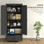 Armoire de rangement de 69 po de hauteur avec garde-manger autoportant Farmhouse avec 2 portes, tiroir et tablettes réglables pour la salle à manger, noir