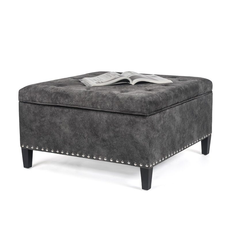 Nelda 29.5'' Wide Tufted Square Storage Ottoman, Dark Gray Velvet