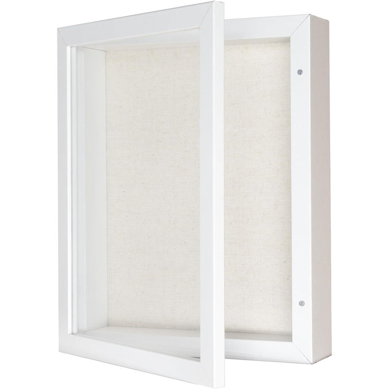Small Shadow Box Frame With Back - Sturdy Rustic Memory Display Case Of Flower, Pictures, Medals And More, White