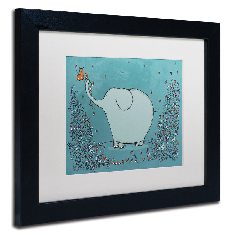 « jardin éléphant », art encadré, H 11 po x l 14 po, Blanc