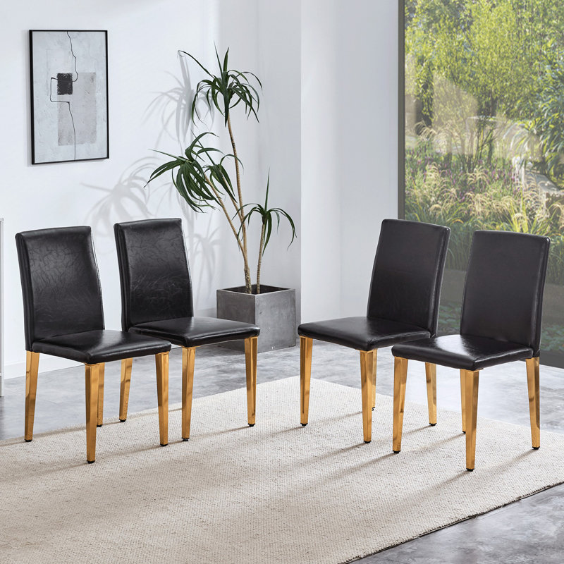 Chaises de salle à manger en cuir PU Uriah avec pieds en métal, 4, Doré, Noir