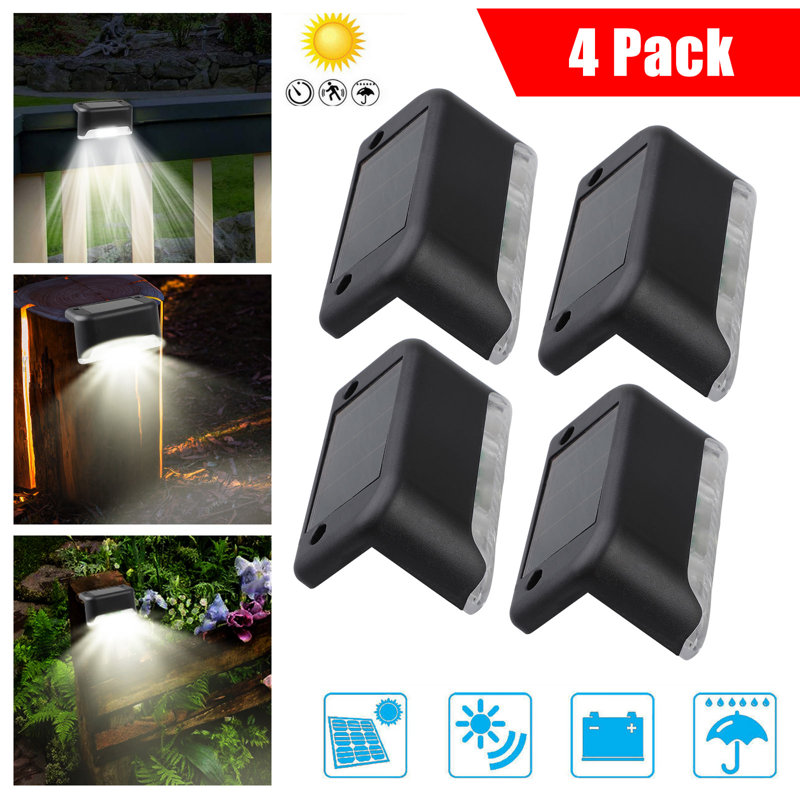 Black Solar Powered LED Deck Rail Light Pack, Set of 4