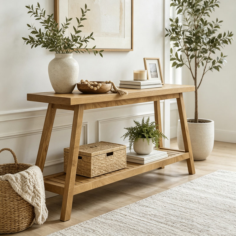2-Tier Sofa Table,Console Table, Light Brown