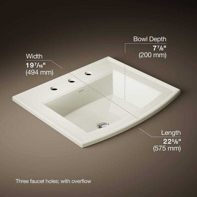 Archer® Vitreous China Rectangular Drop-In Bathroom Sink with Overflow, 8'' Centers, Biscuit