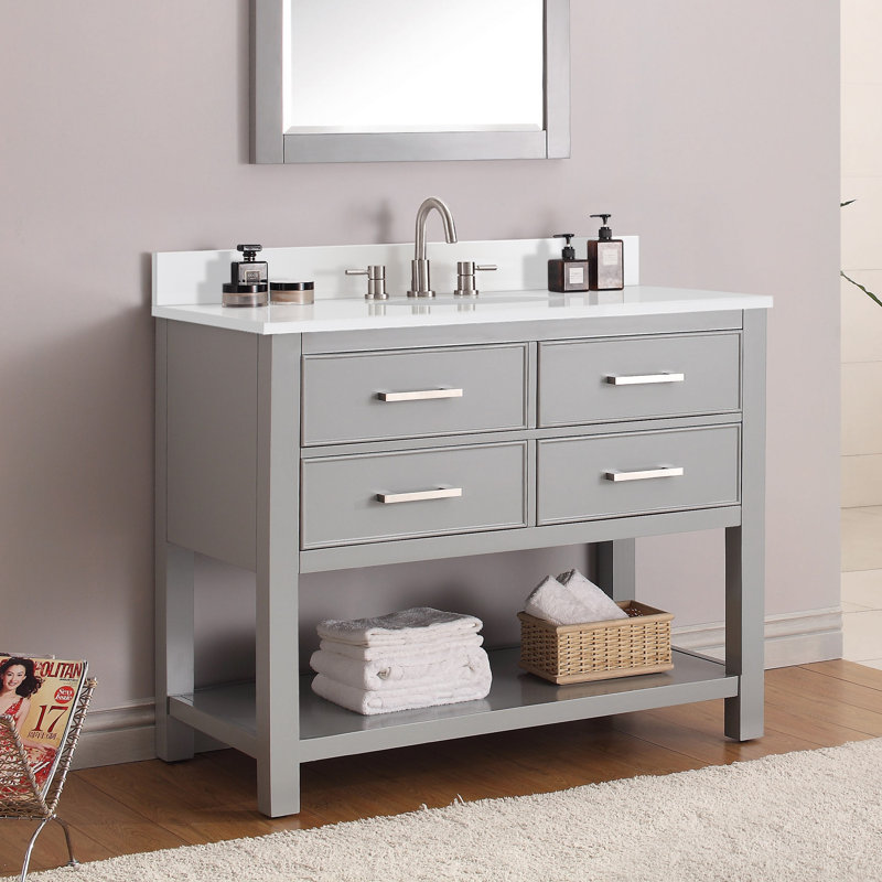 Ensemble de meuble-lavabo simple 43 po Brooks, Gris froid, Pierre artificielle blanche