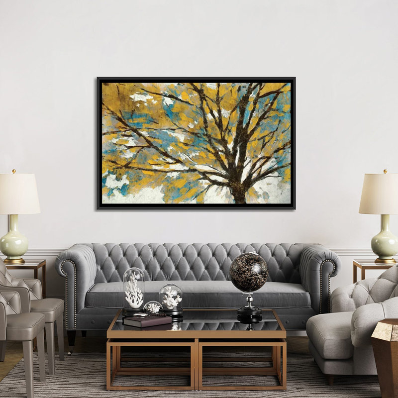 «Soleil», reproduction sur toile, H 18 po x l 26 po x P 1,5 po, Toile avec cadre noir, Pas de tapis