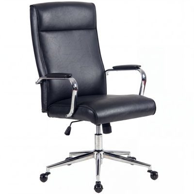High Back Faux Leather Office Chair, Executive Computer Desk Chair With Chrome Armrests & 360° Swivel, Adjustable Height Task Chair For Home Office (black)​