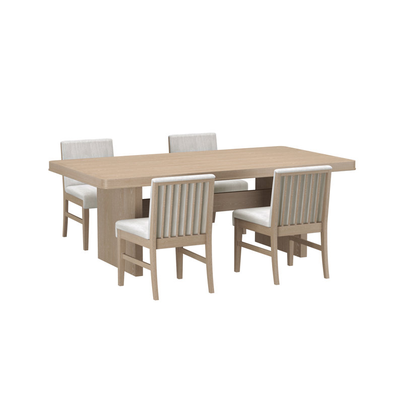 Jeraldy Trestle Wood Dining Set with Upholstered Chairs, 5 Pieces: Table, 4 Chairs, Light Oak