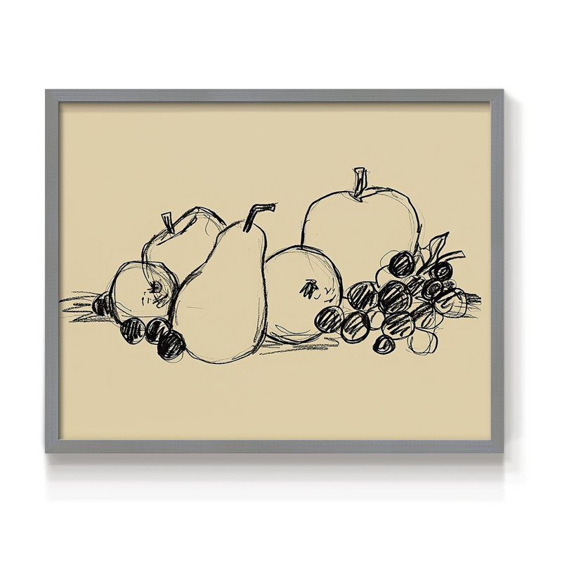 Graphite Fruit II - Reproduction encadrée - Restickable, H 22 po x l 28 po, Gris