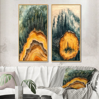 Été forêt de pins sur la glissade en bois I - Collection d'art sur toile 2 panneaux