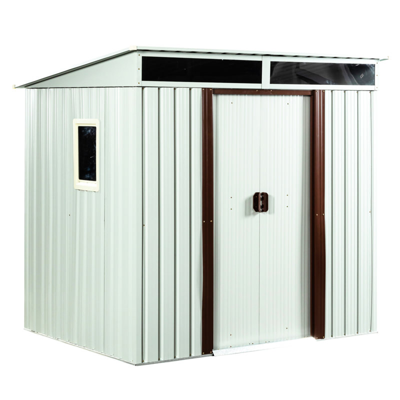 6Ft X 5Ft White Outdoor Metal Storage Shed With Foundation, Galvanized Iron Build, Protected Steel Panels, Sliding Door Padlock, Transparent Roof Panel, Effortless Assembly Technique - White, Frame