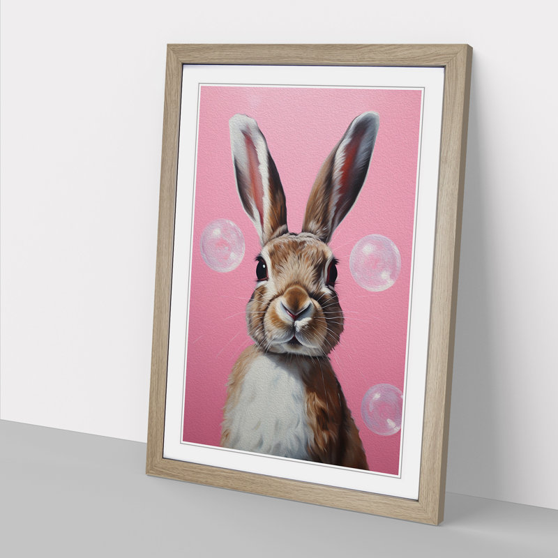 Hare Bubble Gum Painting No.2 - Single Picture Frame Print on Wood, 46cmH x 34cmW
