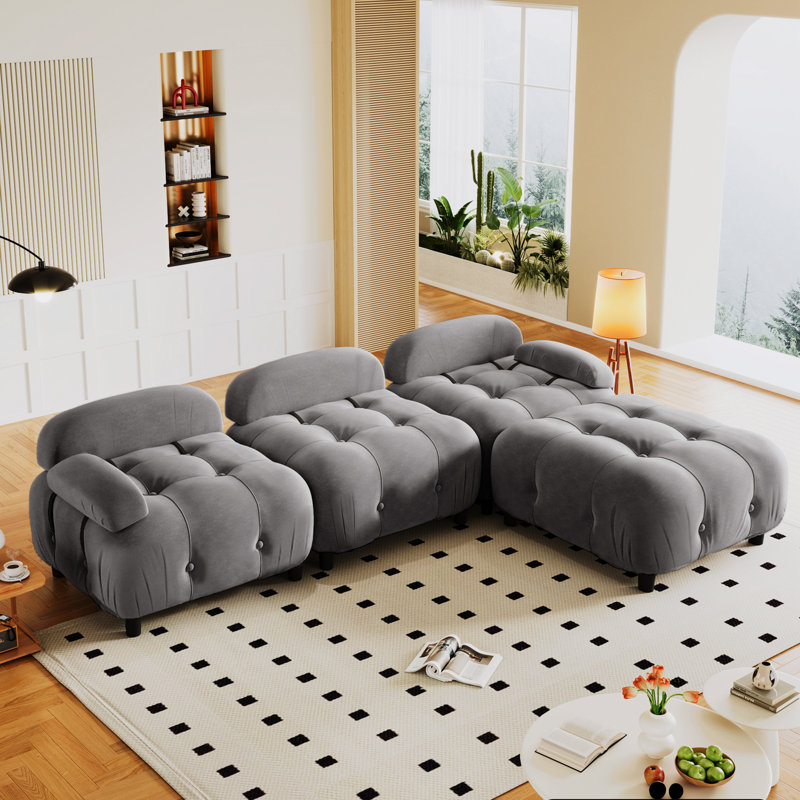 Canapé modulaire rembourré 4 pièces Meahgan, Polyester gris