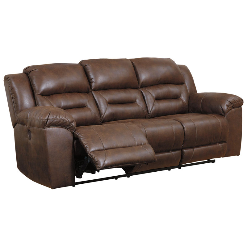 Reavis Faux Leather Pillow Top Arm Reclining Sofa, Power, Chocolate Faux Leather