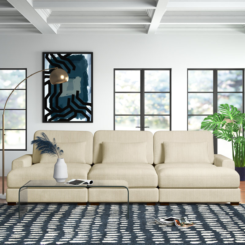 Antravian 127.5'' Corduroy Sofa, Cream Corduroy