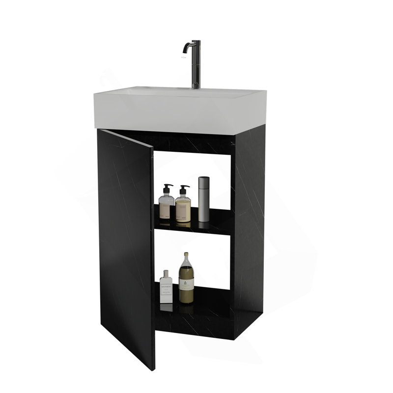 Armoire de salle de bain autoportante en marbre noir 20 po pour salle de bain moderne, Noir