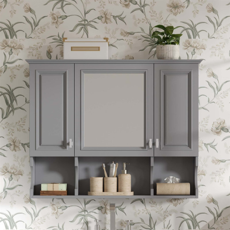 Armoire à pharmacie murale 35 po x 28 po avec miroir et tablettes ouvertes, solution de rangement moderne pour la maison