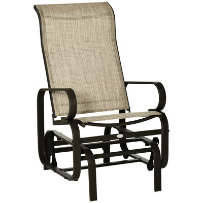 Fauteuil coulissant brun clair. À bascule en douceur, léger. 28 po de hauteur avec support pour le cou. Tissu en maille respirante, eau. Résistant, supporte 352 lb. Maille de patio extérieure et ergonomique, cadre, pour