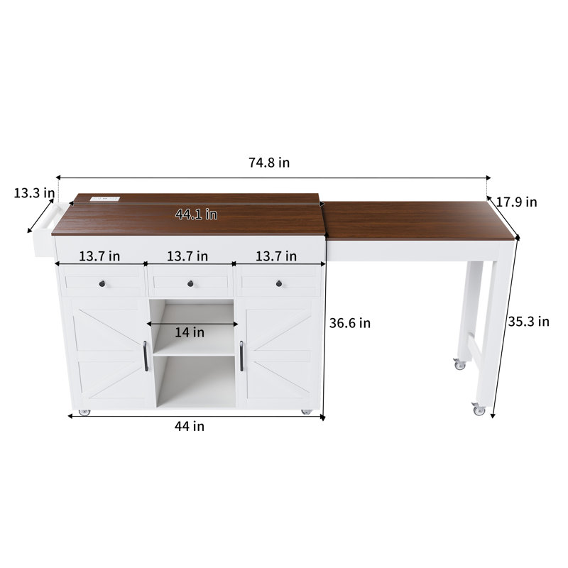 Extendable Kitchen Island With Storage & Mobile Design | Space-Saving Dining Table For Small Kitchens