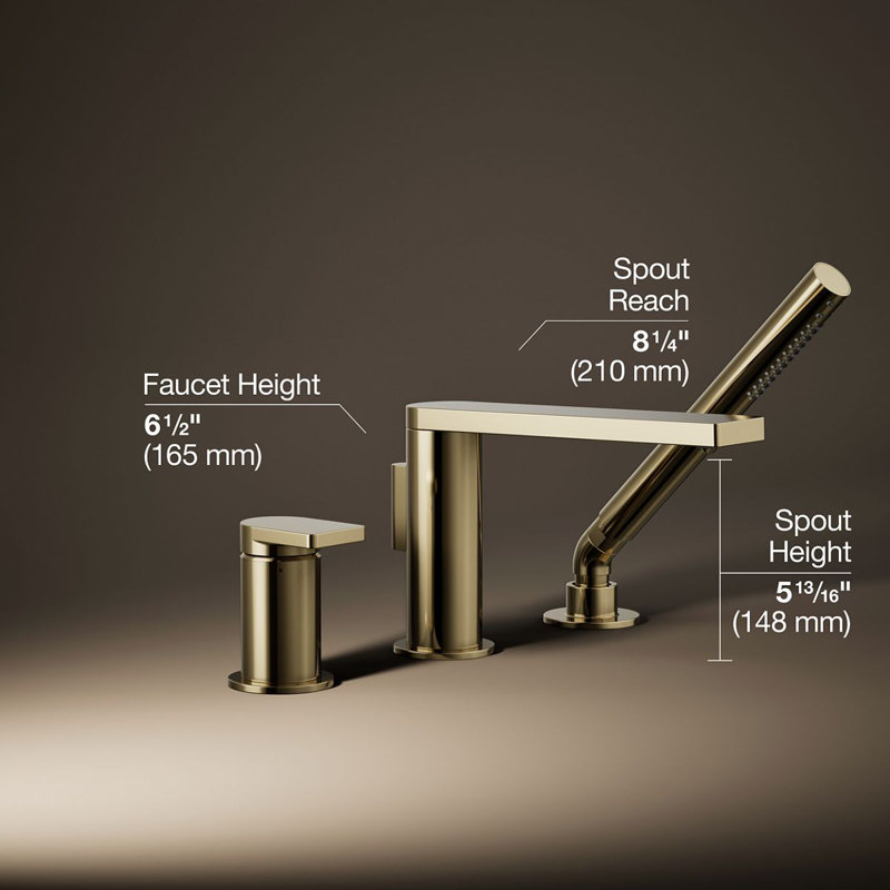 Composed Deck-Mount Bath Faucet With Handshower, Gold