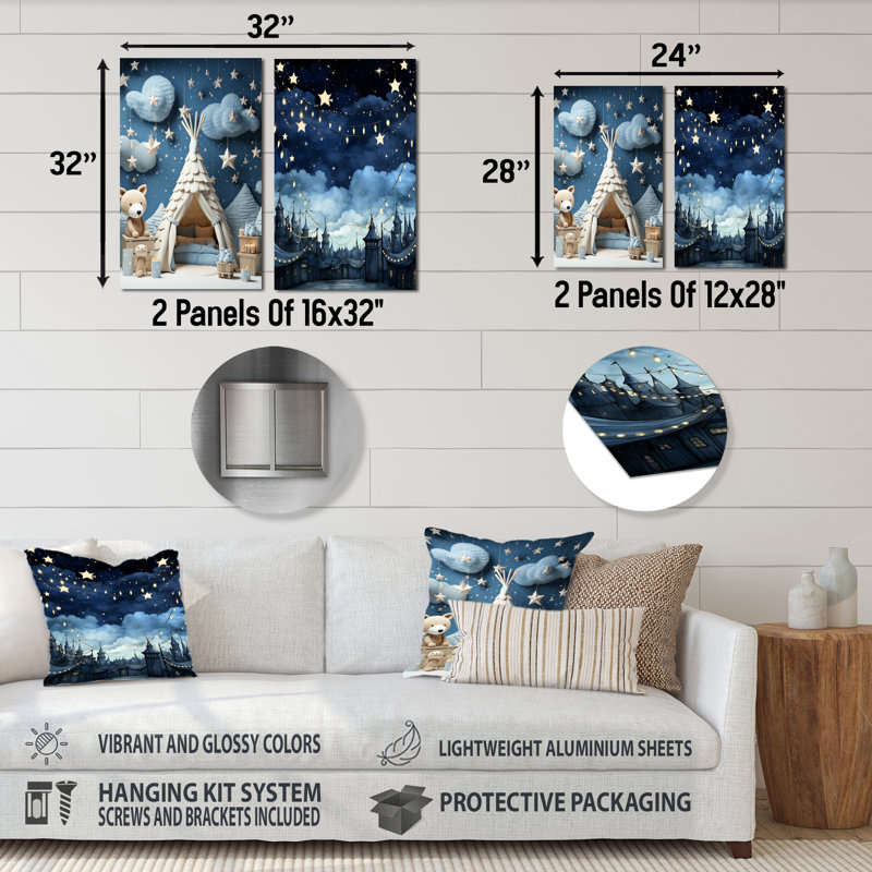 «Child Nursery Starry Night I», ensemble d'art mural en métal pour chambre de bébé, H 28 po x l 24 po