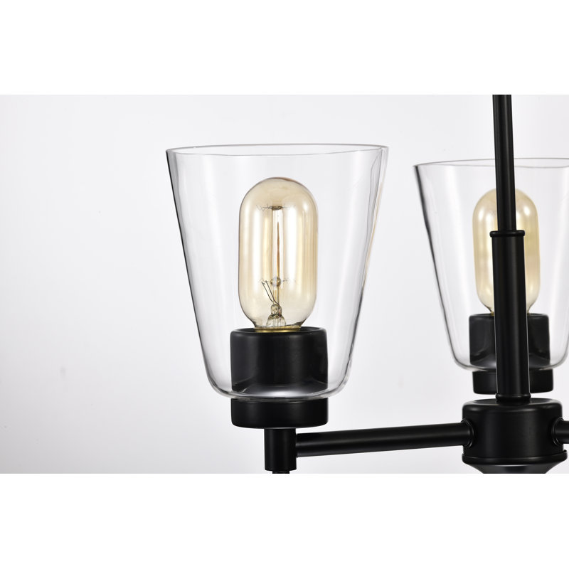 Lustre moderne noir mat à 3 lumières Briarwood avec abat-jour en verre conique transparent, Noir mat