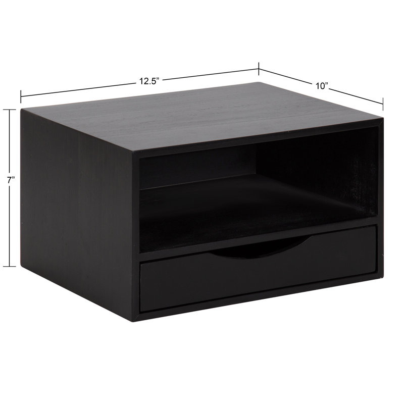 Adeana Poplar Floating Shelf with Drawer, Black