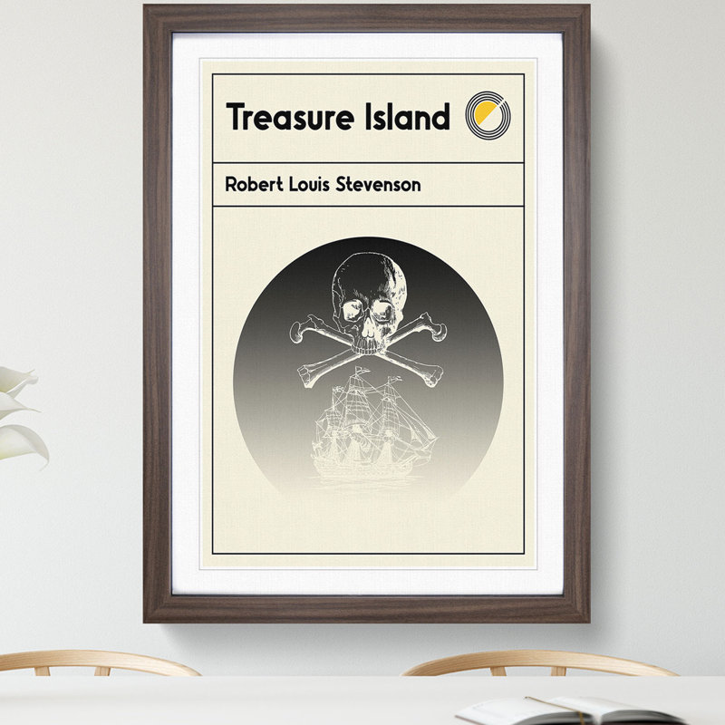 Book Cover Treasure Island Robert Louis Stevenson - Picture Frame Graphic Art, 48cm H x 36cm W x 2cm D, Walnut