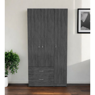 Commode combinée 71 po à trois portes et deux tiroirs en bois gris foncé