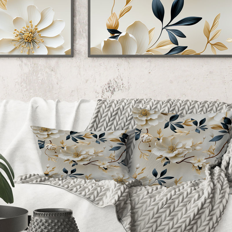 Coussin White Elegance Minimalist Floral, H 16 po x l 16 po