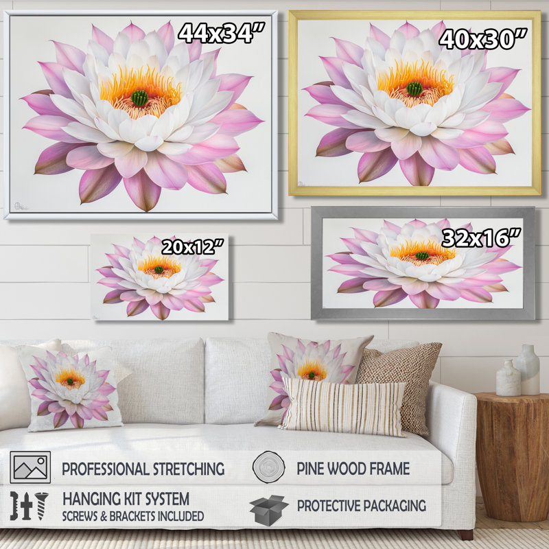 Fleurs de cactus roses - cactus floral, Impression dans un cadre flottant sans passe-parto, H 16 po x l 32 po, Blanc