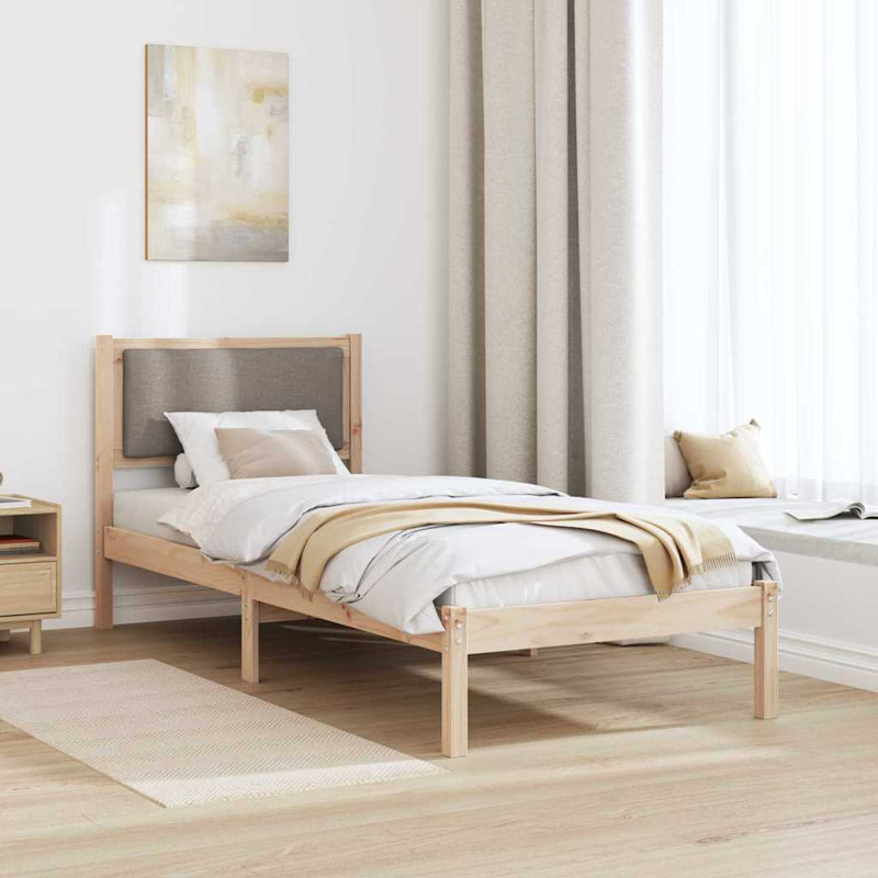 Solid Wood Bed Frame, 80 x 190cm, Natural/Taupe