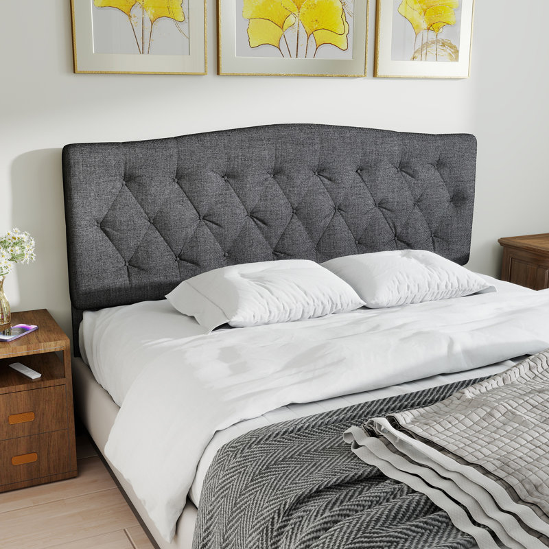 Tête de lit tapissier à panneau King, Très grand lit, Gris mousse