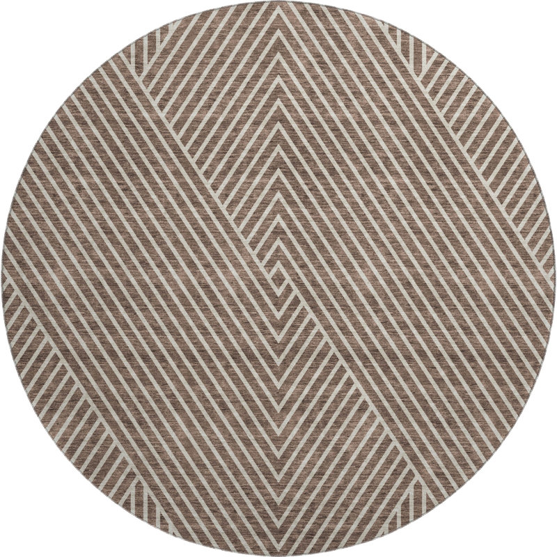 Premium Machine Washable Prisco Brown Rug, Round 8'