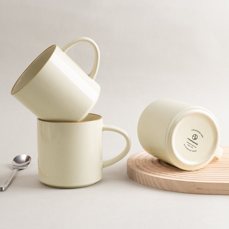  Nebula 4-Piece Stoneware Mug Set, Vanilla White with Brown Rim