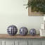 Halcott Set of 3 Ceramic Orbs - 4", 5", 6" Set of Blue and White Checkered Decorative Round Table Orbs for Home or Office Decor, Stylish Gift Idea