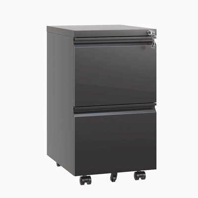 2 Drawer Metal  Mobile File Cabinet, Rolling File Cabinet With Lock For Hanging Legal/Letter/A4 Size,Fully Assembled Except Wheels