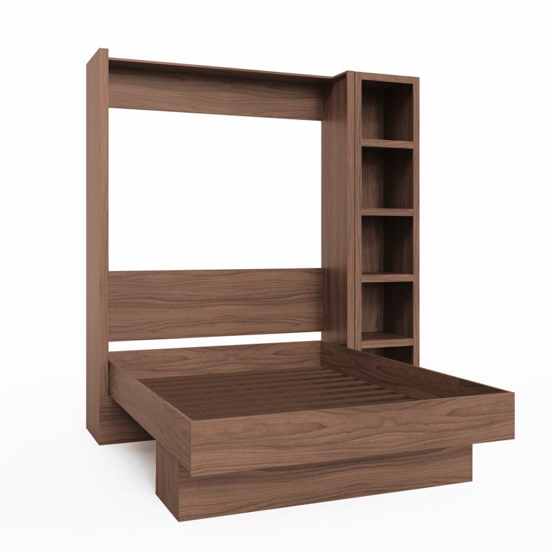 Easy-Lift Murphy Wall Bed with Bookshelf, Brown, Full/Double