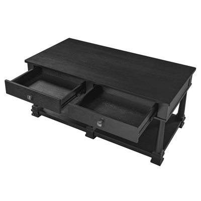 45.3" Rectangular Farmhouse Coffee Table with Storage Drawer Solid Wood for Living Room Black