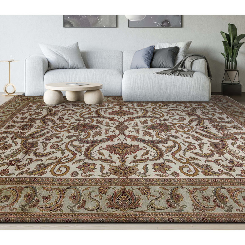 Tapis ivoire et blanc noué à la main de haute qualité Trinity