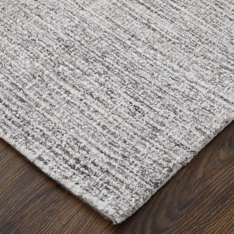 Freemont Hand Tufted Wool Abstract Area Rug in Light Gray/Ivory, Square 1'6" x 1'6"
