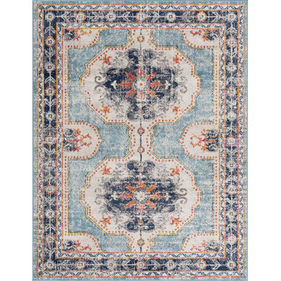 Tapis oriental blanc / turquoise / noir Cobien