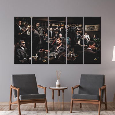 Famous Gangsters Printed Canvas Art: Bold Modern Man Cave Decor,5P Wrapped Canvas