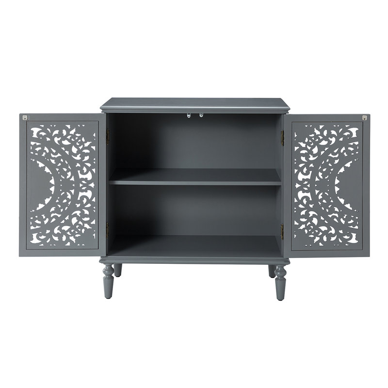 Armoire décorative ajourée à 2 portes de 32 po de hauteur avec pieds en bois massif Hayter, Gris