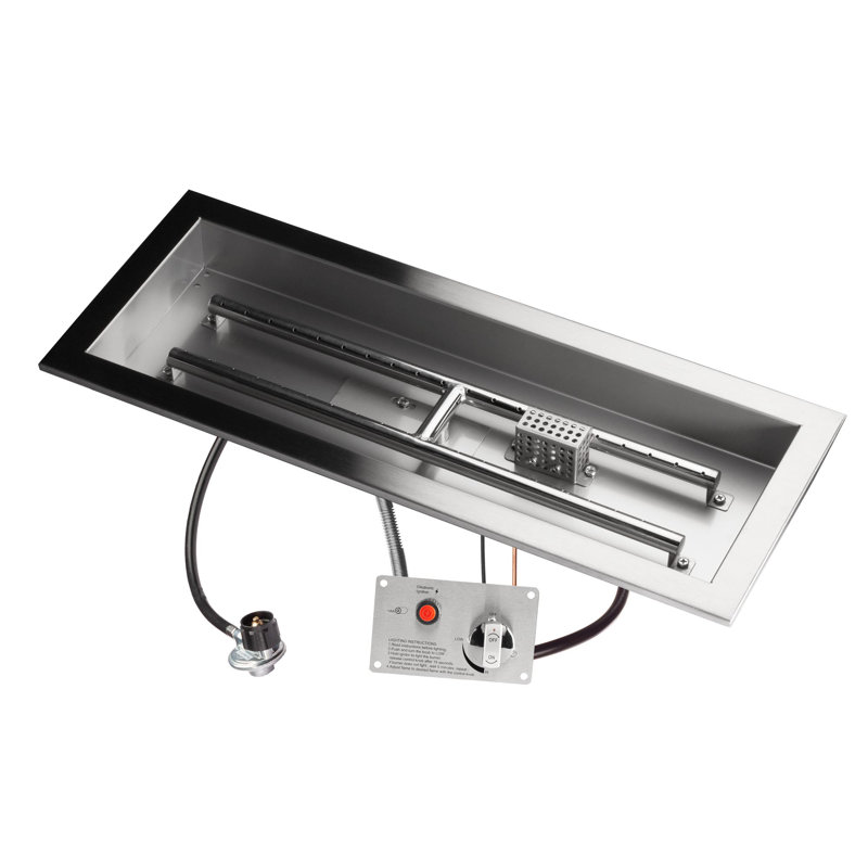 Ensemble de brûleur rectangulaire pour foyer d'extérieur certifié CSA, acier inoxydable, propane, H 2 po x l 24 po x P 8 po